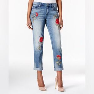 Vintage America Light Blue Jeans with Red Floral Design